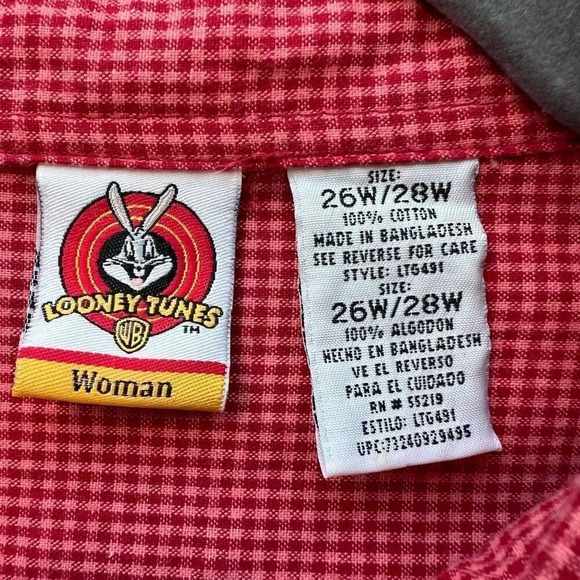 Warner Bros Womens Red Looney Tunes 3/4 Sleeve Button Up Shirt Size 26W - Picture 3 of 9
